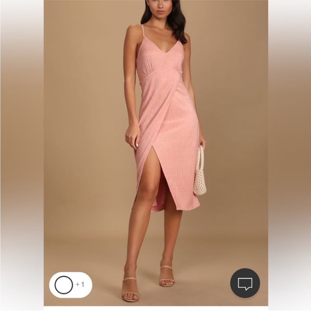 NWT Lulus mauve pink tie-back faux-wrap midi dress with adjustable strap size L